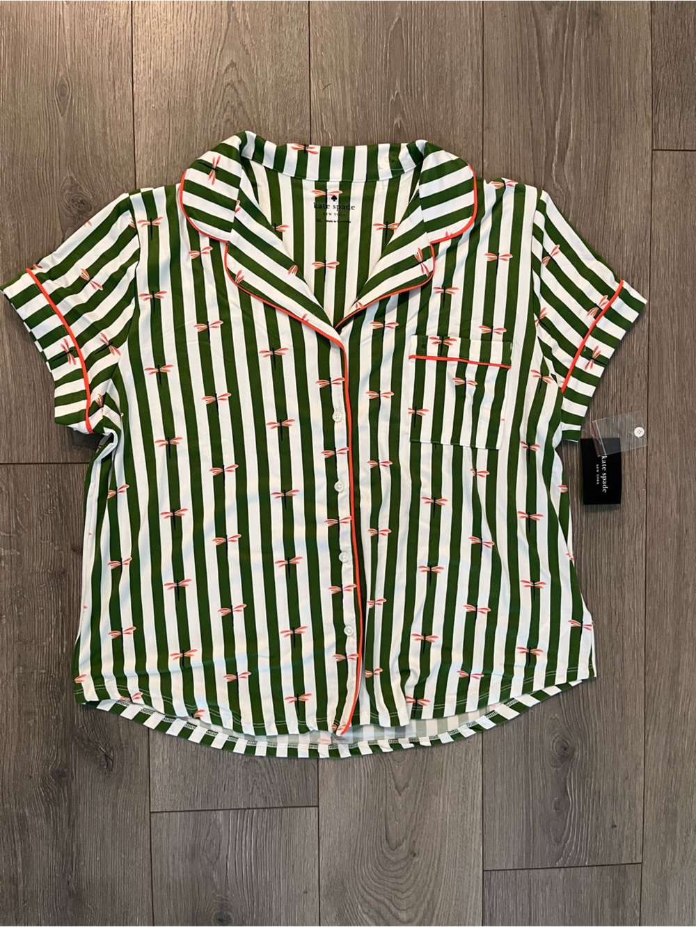 NWT kate spade Green and White Striped Dragonfly Short-Sleeve Pajama Set Size XL - Picture 8 of 15